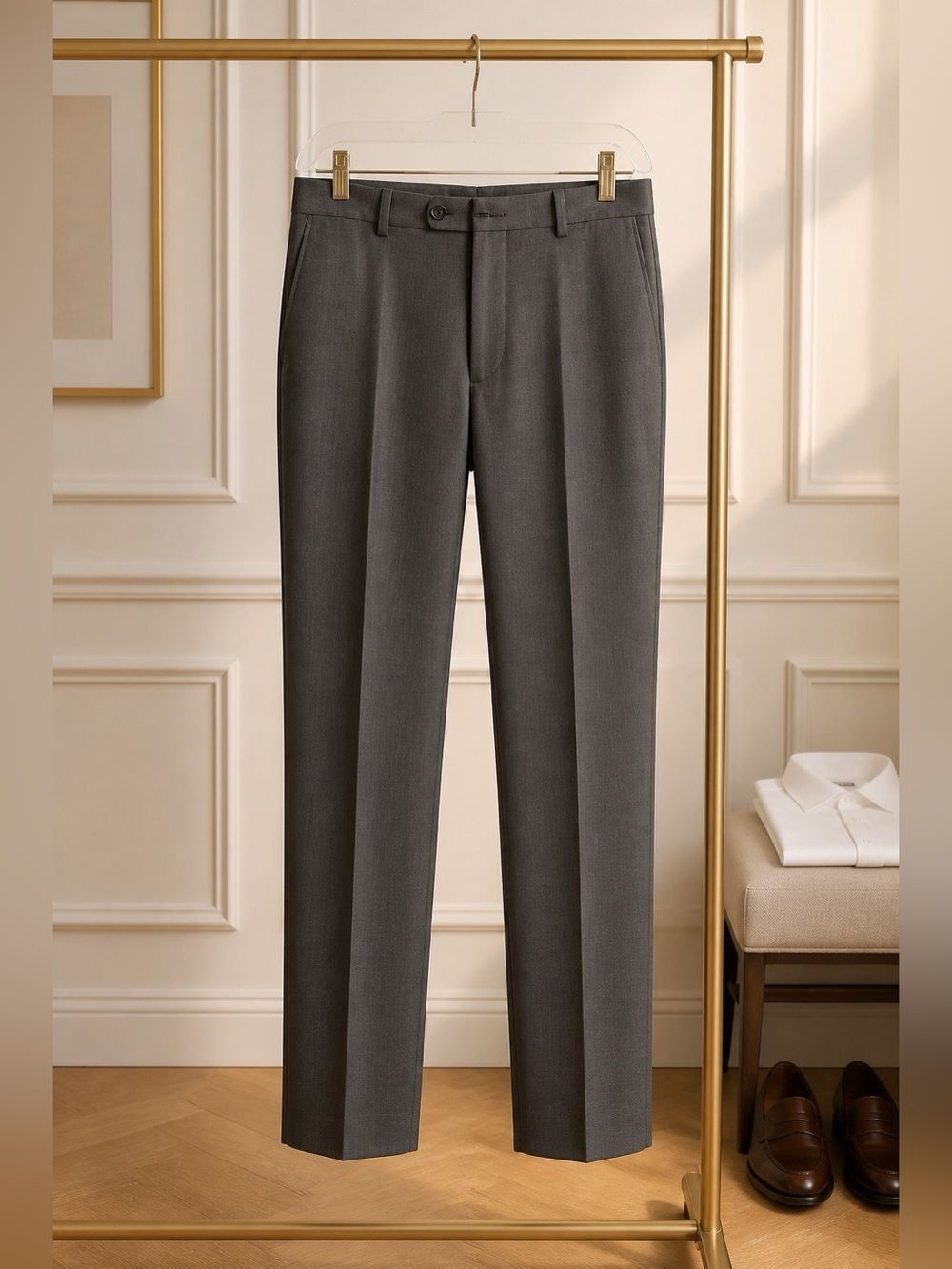 SILVER ADOLFO SLIM FIT FLAT FRONT PANTS 34W 30L NWT